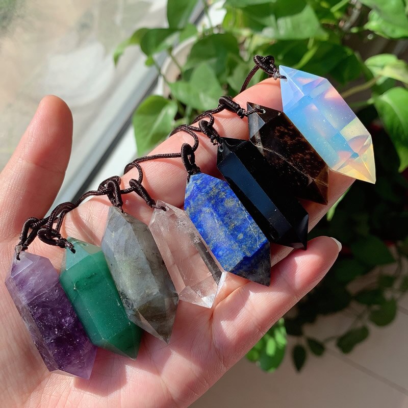 Big Natural  Crystal Bullet Hexagonal Pendulum Pendant