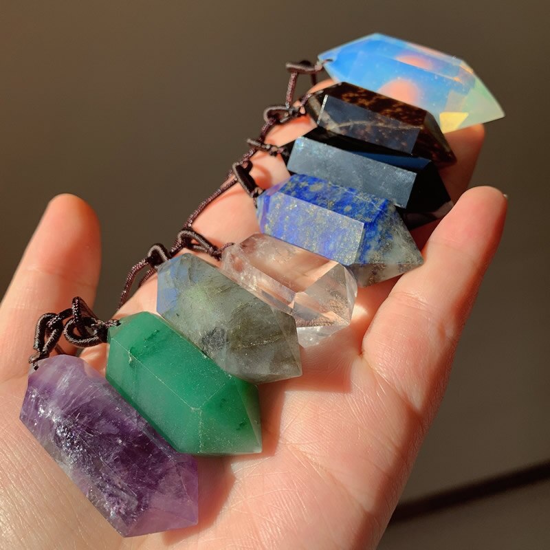 Big Natural  Crystal Bullet Hexagonal Pendulum Pendant
