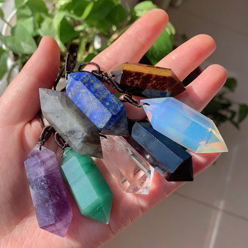 Big Natural  Crystal Bullet Hexagonal Pendulum Pendant