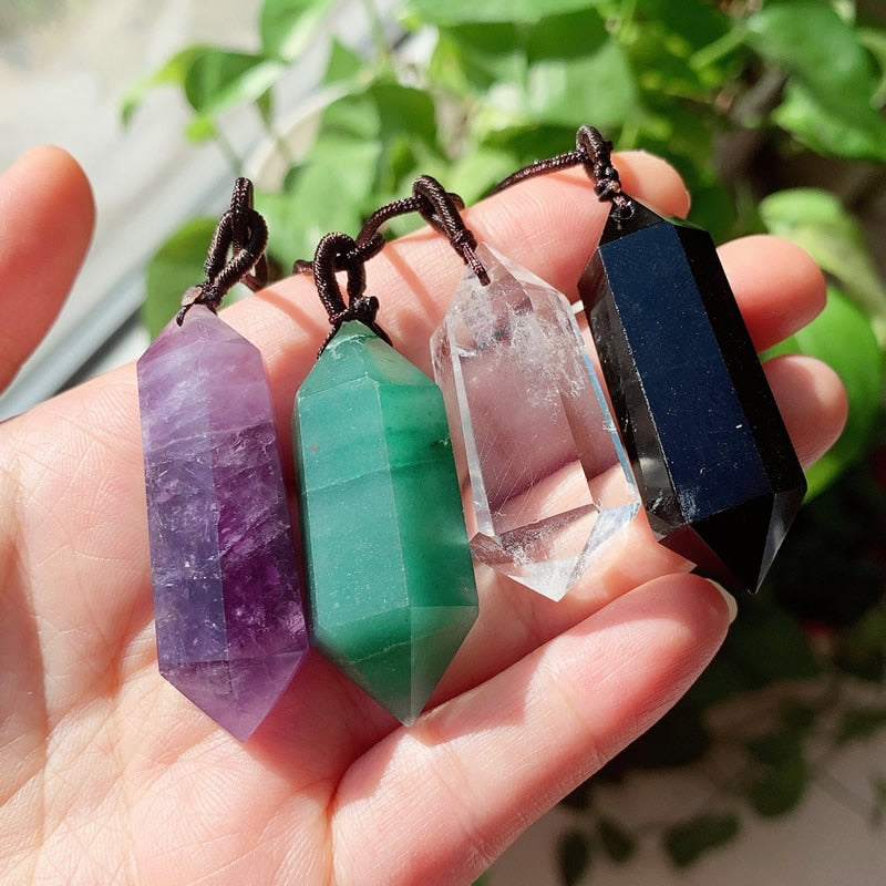 Big Natural  Crystal Bullet Hexagonal Pendulum Pendant