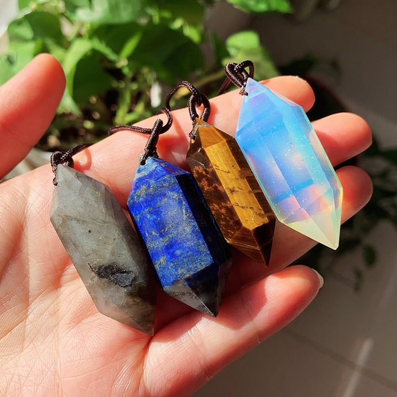 Big Natural  Crystal Bullet Hexagonal Pendulum Pendant
