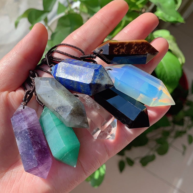 Big Natural  Crystal Bullet Hexagonal Pendulum Pendant