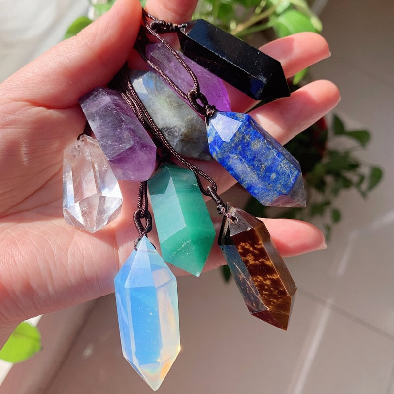 Big Natural  Crystal Bullet Hexagonal Pendulum Pendant