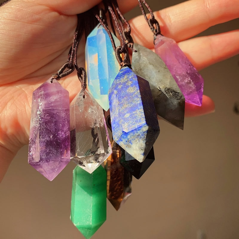 Big Natural  Crystal Bullet Hexagonal Pendulum Pendant