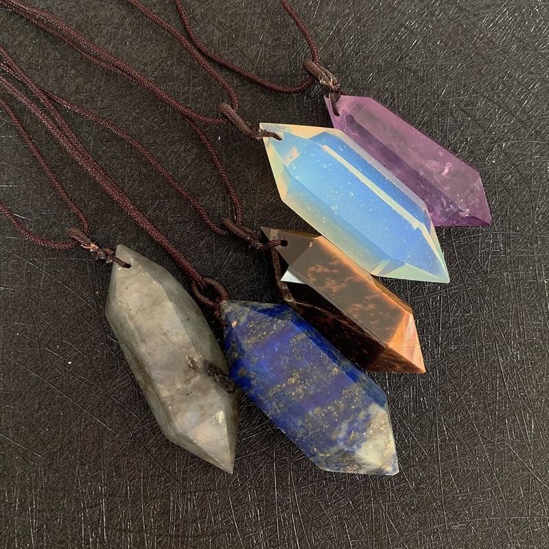 Big Natural  Crystal Bullet Hexagonal Pendulum Pendant