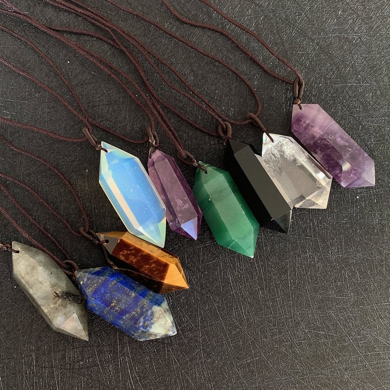 Big Natural  Crystal Bullet Hexagonal Pendulum Pendant