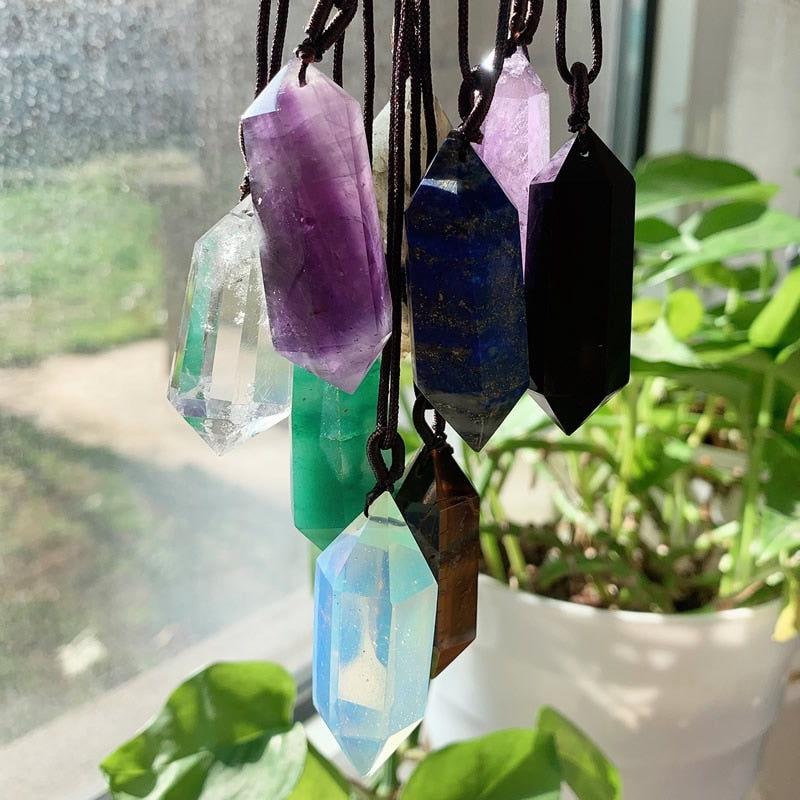 Big Natural  Crystal Bullet Hexagonal Pendulum Pendant