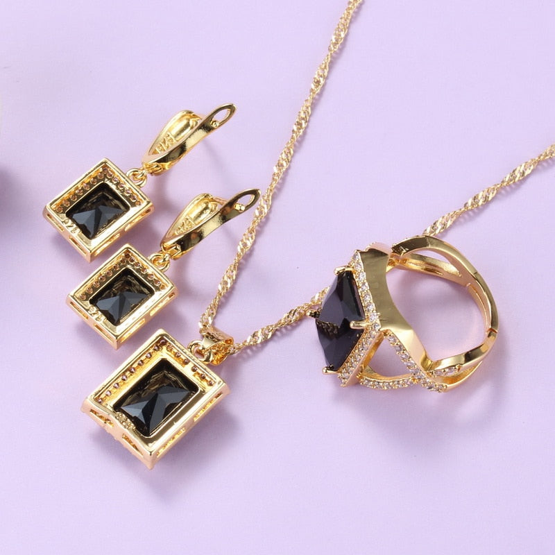 Black Cubic Zirocnia Ring With Earrings Sets