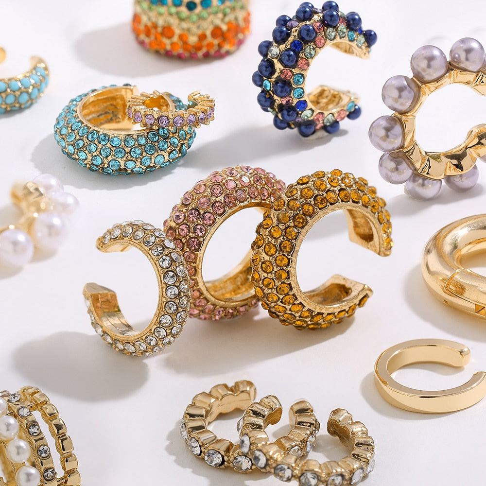 New Arrival Multicolor CZ Crystal Ear Cuff Stackable C Shaped Ear Clips