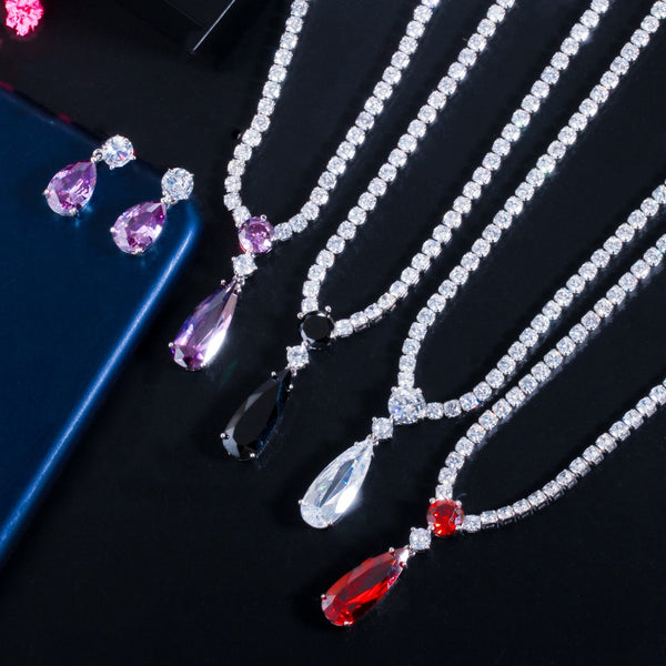 Cubic Zirconia Water Drop Fashion Women Engagement Party Jewelry Set