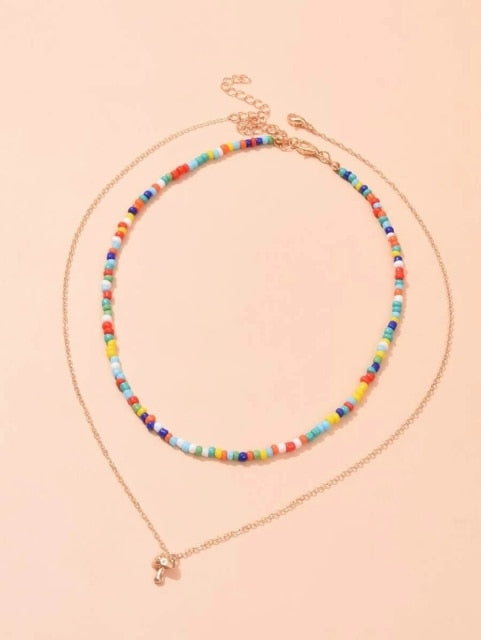 Bohemian Vintage Colorful Beads Chain Tassel Star Pendant