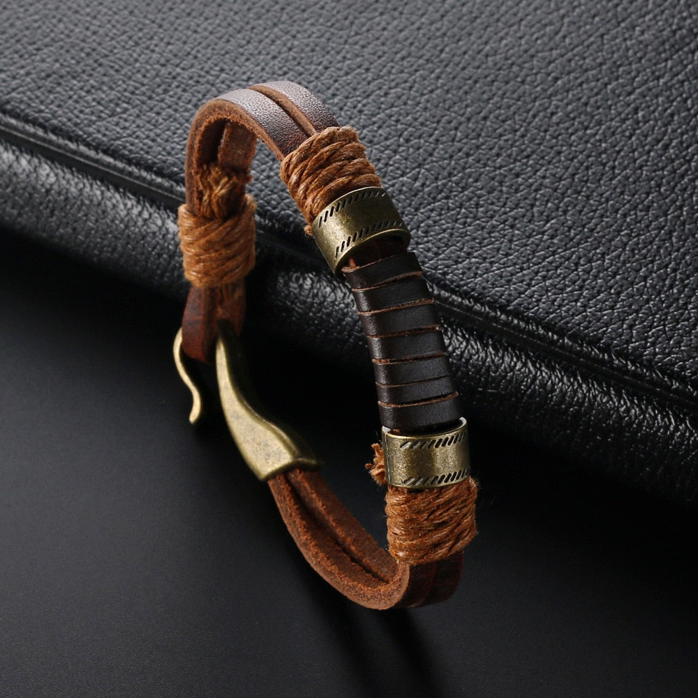 Bronze Punk Handmade Wide Men Leather Bracelets