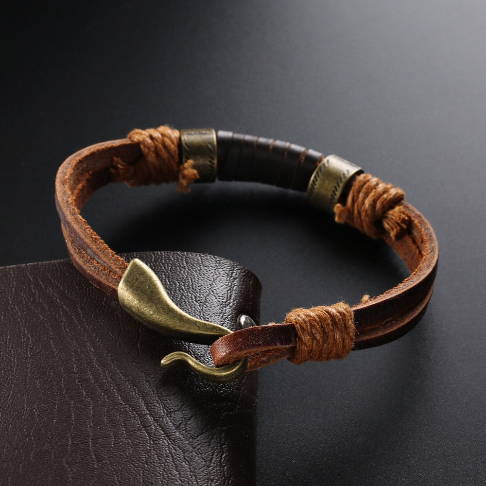 Bronze Punk Handmade Wide Men Leather Bracelets