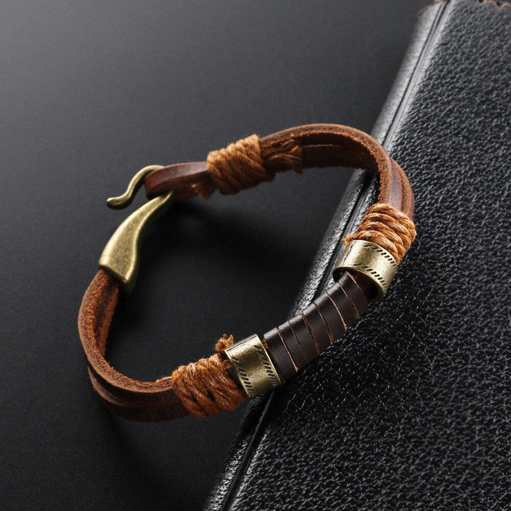 Bronze Punk Handmade Wide Men Leather Bracelets