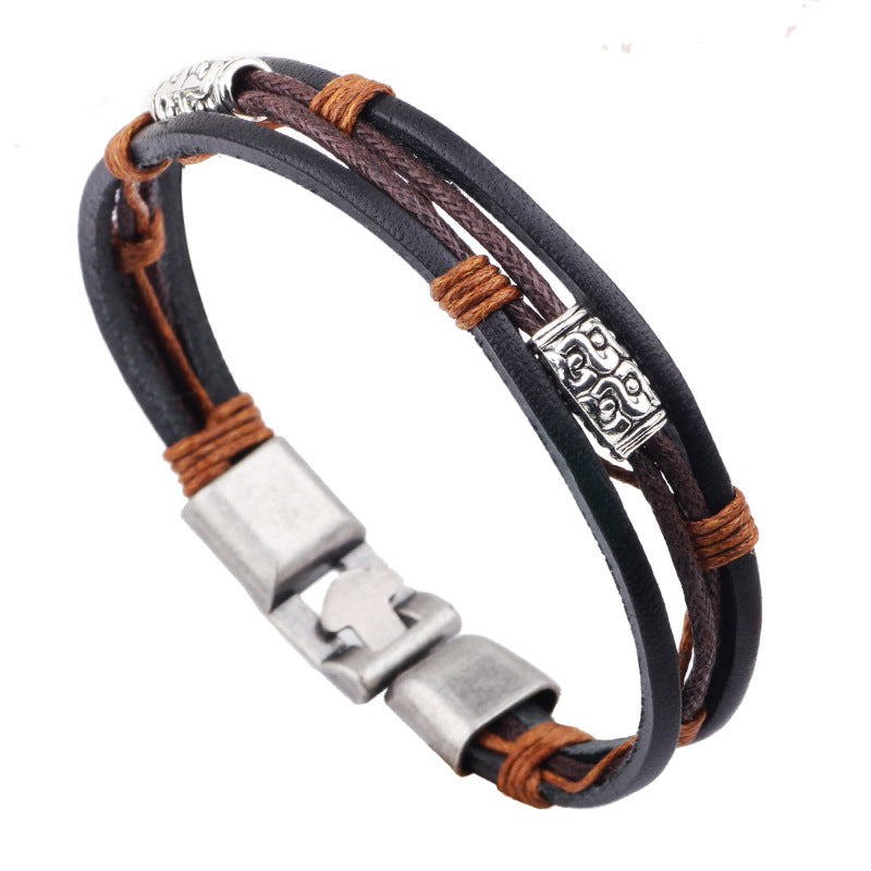 Bronze Punk Handmade Wide Men Leather Bracelets