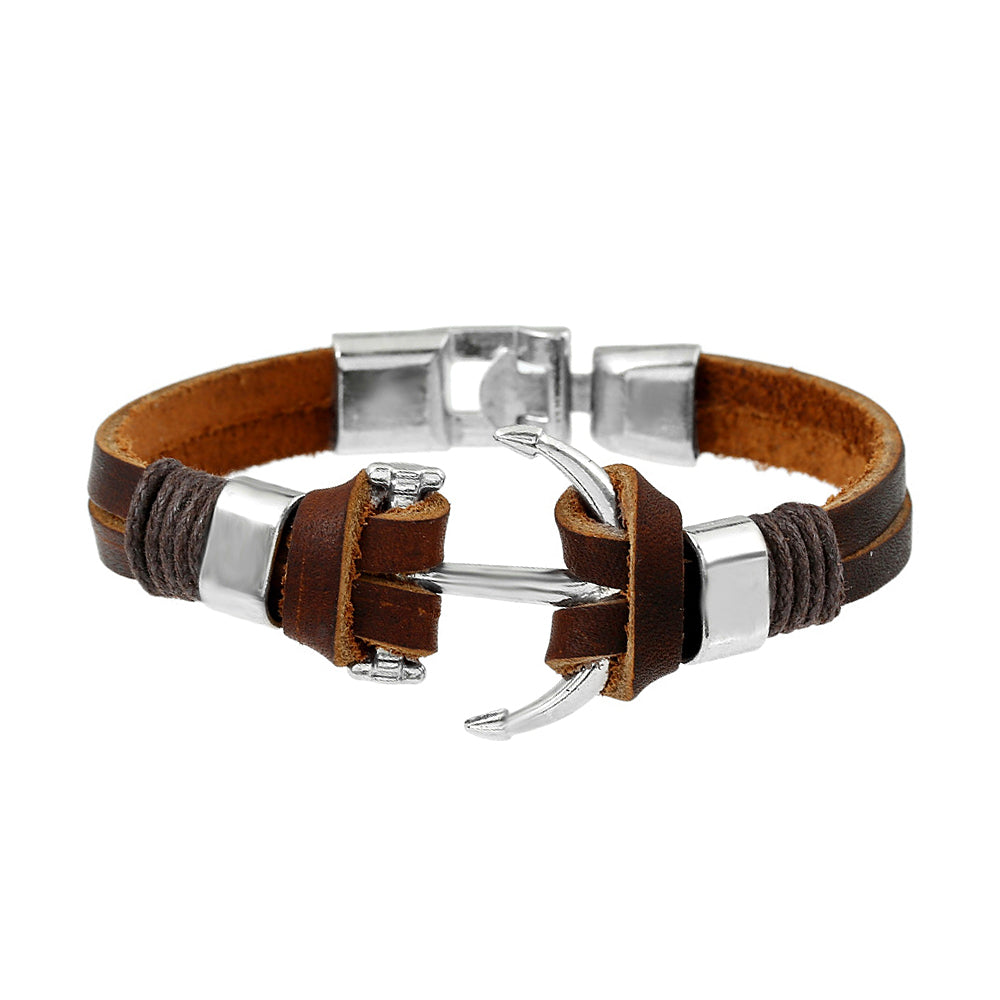 Bronze Punk Handmade Wide Men Leather Bracelets