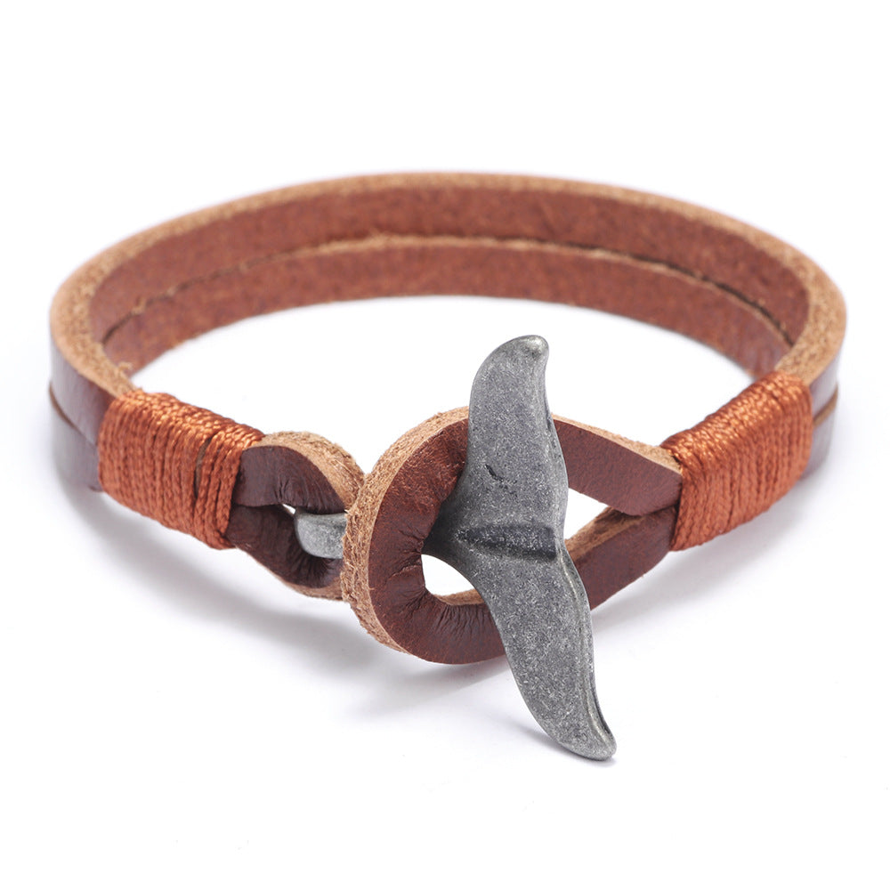 Bronze Punk Handmade Wide Men Leather Bracelets