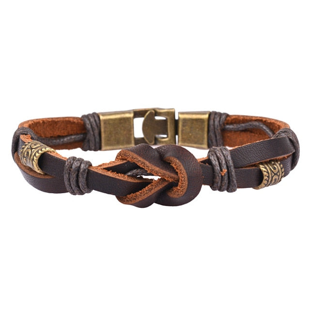 Bronze Punk Handmade Wide Men Leather Bracelets