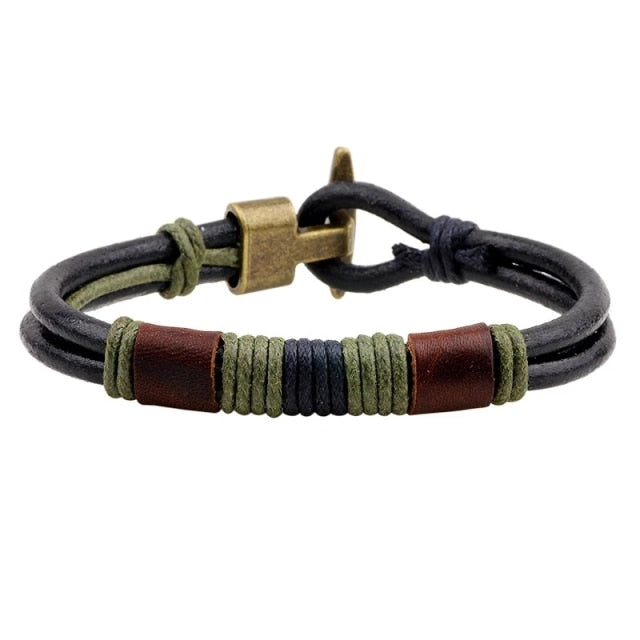 Bronze Punk Handmade Wide Men Leather Bracelets