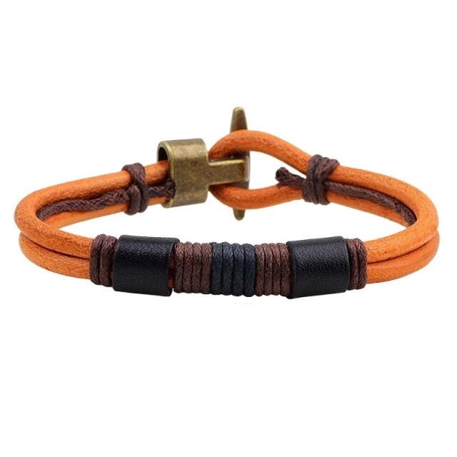 Bronze Punk Handmade Wide Men Leather Bracelets