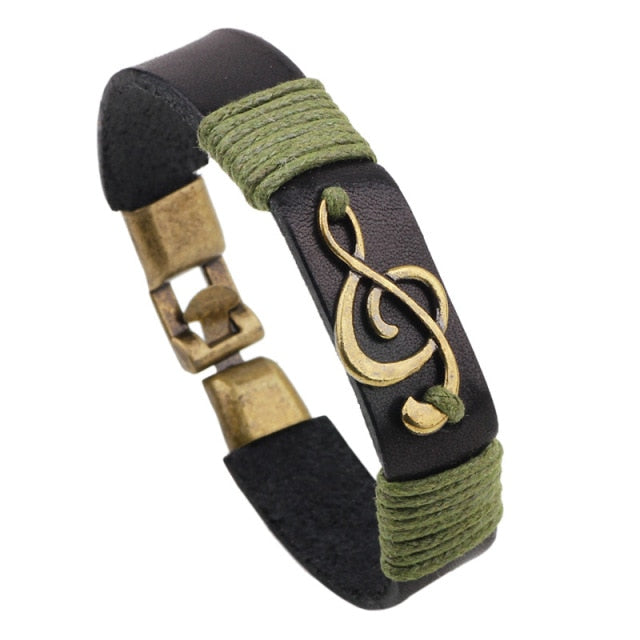 Bronze Punk Handmade Wide Men Leather Bracelets