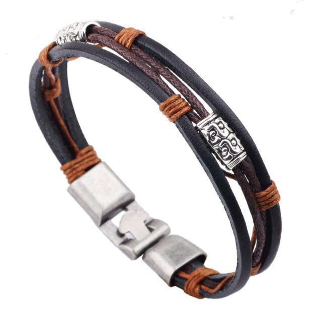 Bronze Punk Handmade Wide Men Leather Bracelets