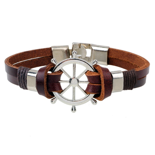 Bronze Punk Handmade Wide Men Leather Bracelets