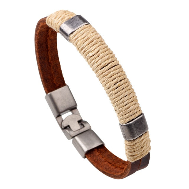 Bronze Punk Handmade Wide Men Leather Bracelets