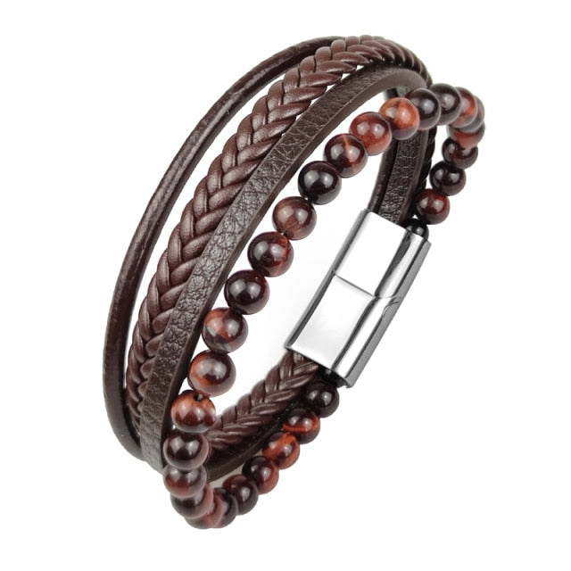 Boho Jewelry Beads Leather Charm Bracelet for Men