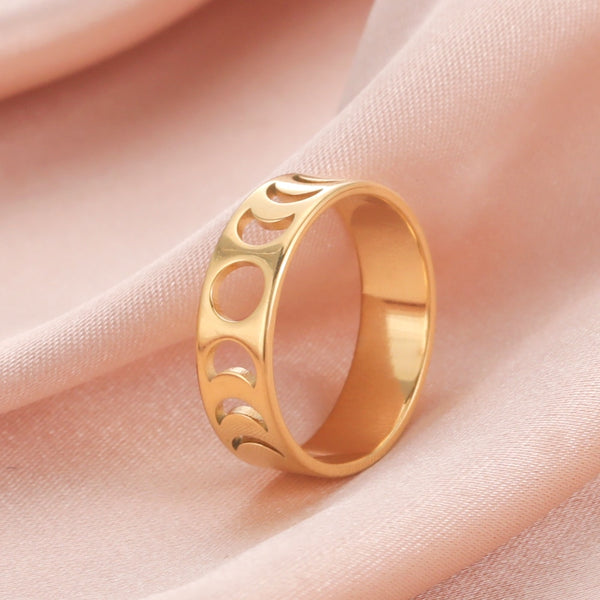 Anillos de luna creciente y luna llena para mujer, anillos de pareja de acero inoxidable