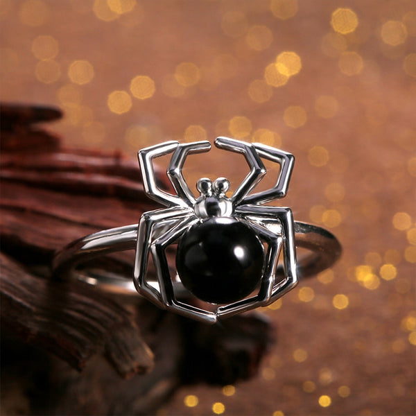 Anillo gótico creativo de araña negra de vientre animal