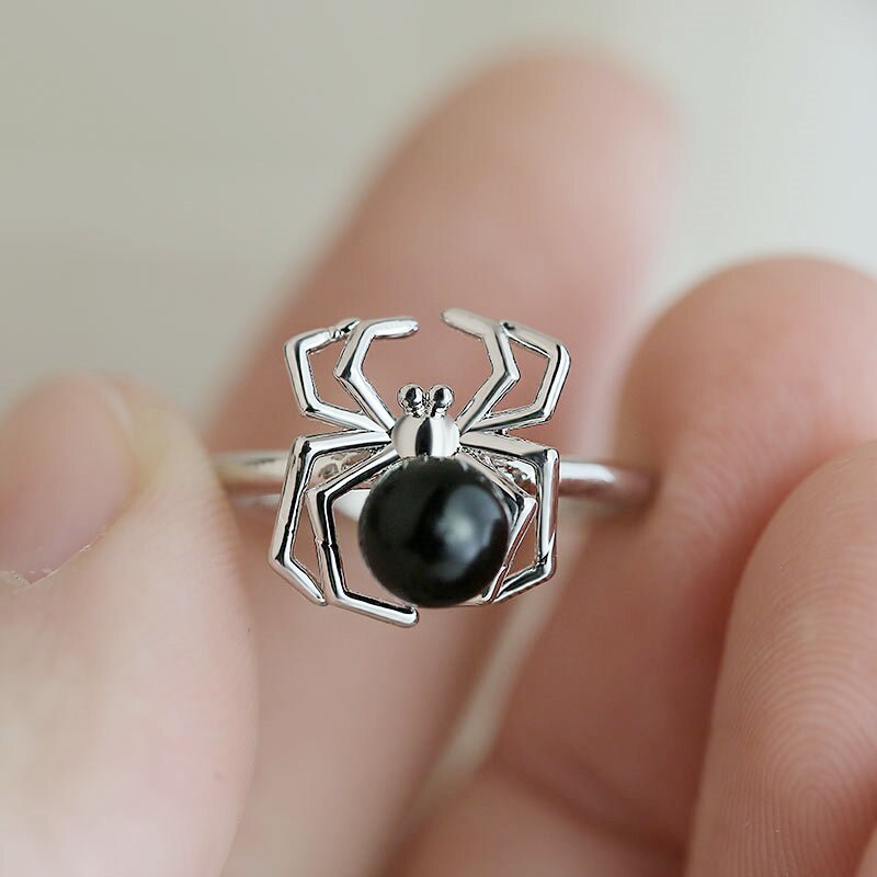 Creative Gothic Black Belly Spider Animal Ring