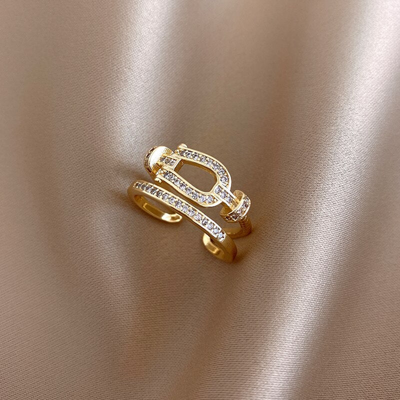 Classic Creative Double Buckle Design Adjustable Gold Rings