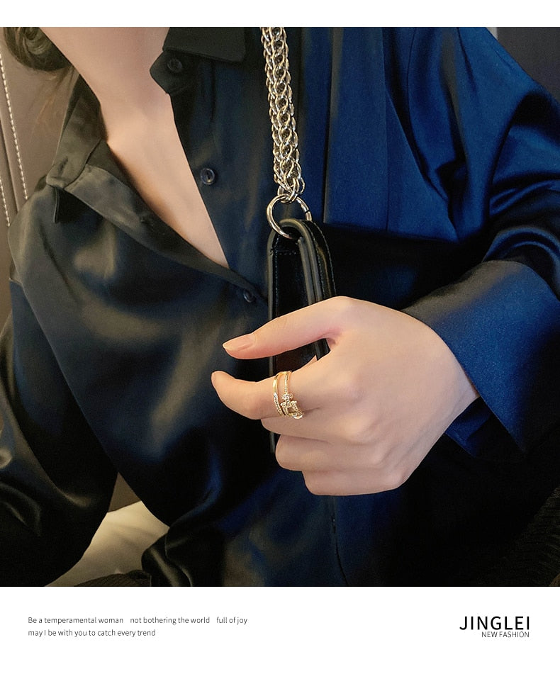 Classic Creative Double Buckle Design Adjustable Gold Rings
