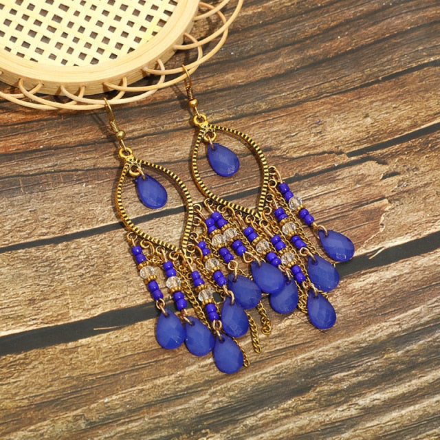Gold Plated Long Water Drop Tassel Earrings for Women
