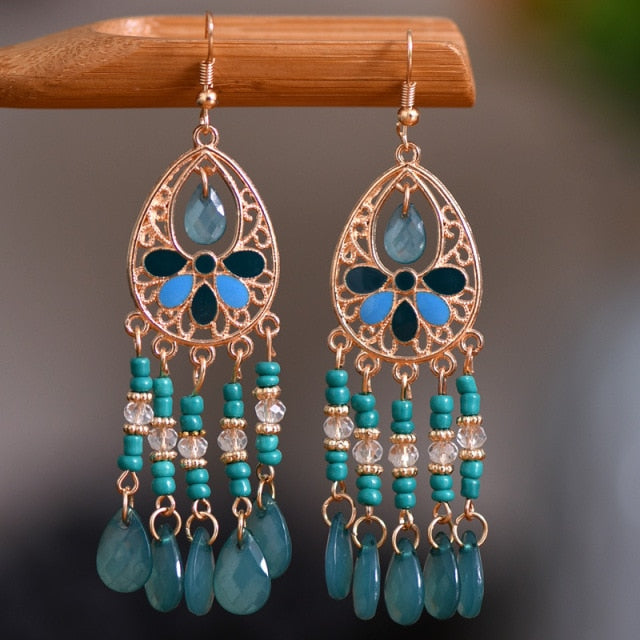 Gold Plated Long Water Drop Tassel Earrings for Women