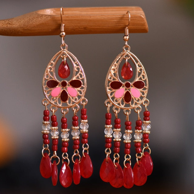 Gold Plated Long Water Drop Tassel Earrings for Women