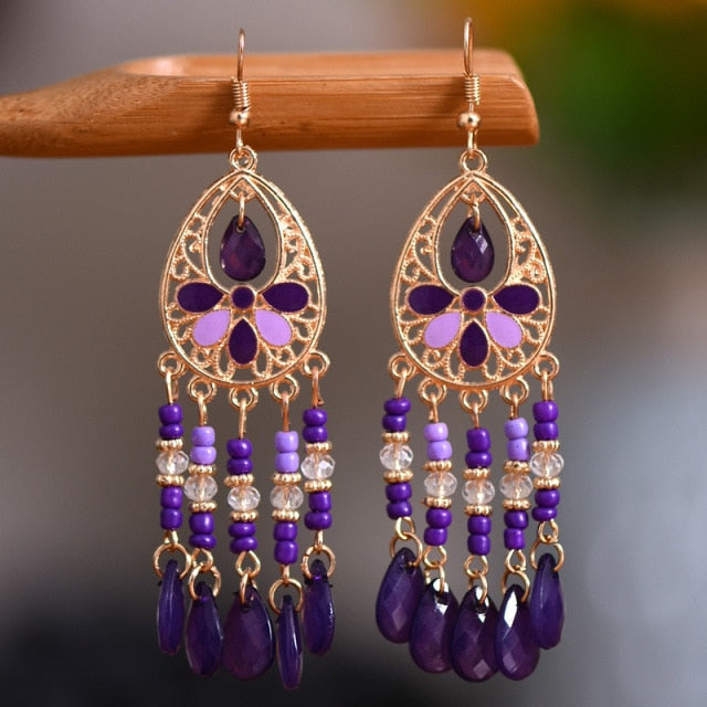 Gold Plated Long Water Drop Tassel Earrings for Women