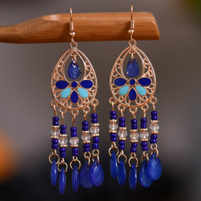 Gold Plated Long Water Drop Tassel Earrings for Women