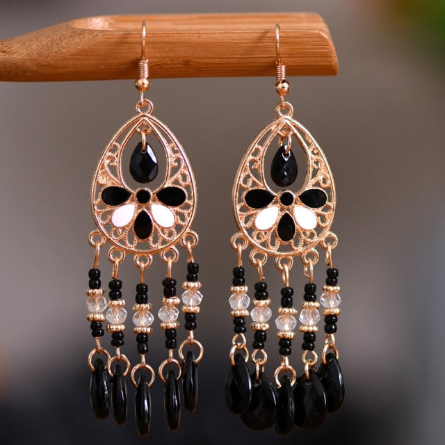 Gold Plated Long Water Drop Tassel Earrings for Women