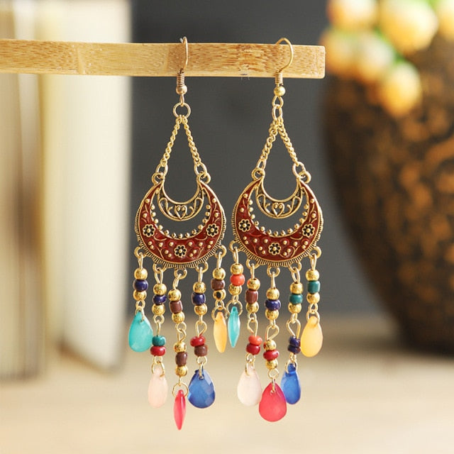Gold Plated Long Water Drop Tassel Earrings for Women