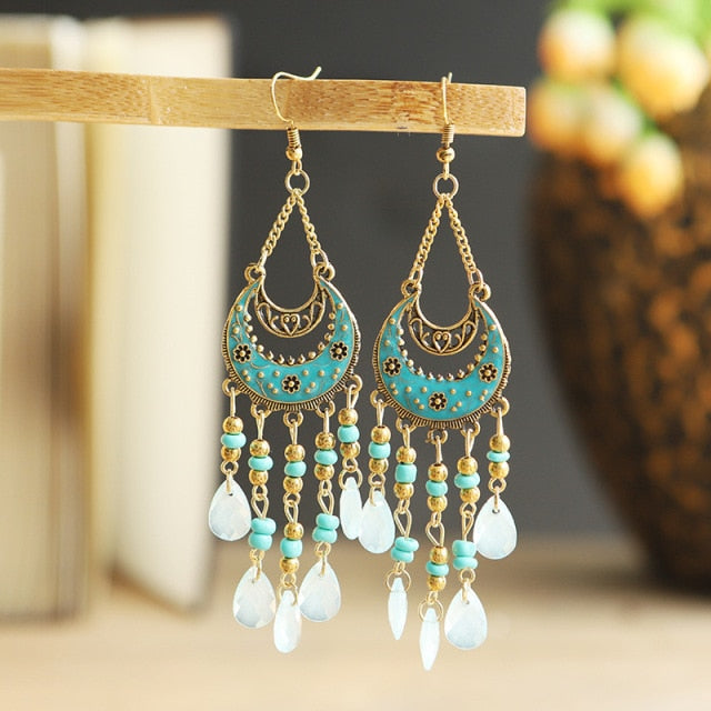 Gold Plated Long Water Drop Tassel Earrings for Women
