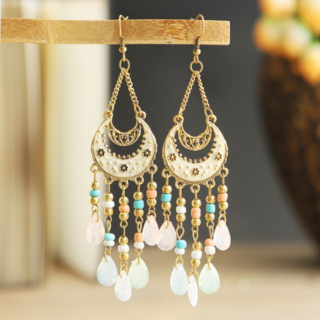 Gold Plated Long Water Drop Tassel Earrings for Women
