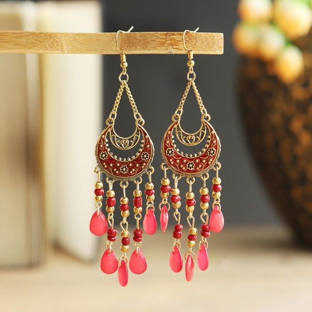 Gold Plated Long Water Drop Tassel Earrings for Women