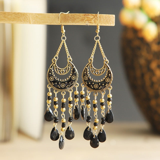 Gold Plated Long Water Drop Tassel Earrings for Women