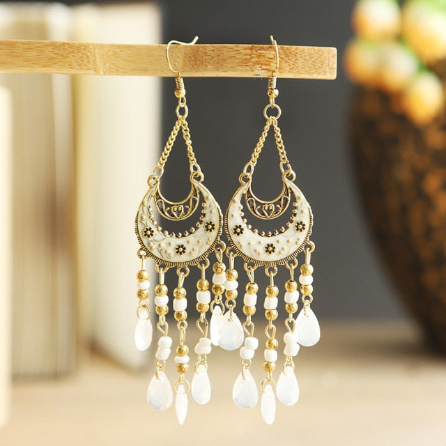 Gold Plated Long Water Drop Tassel Earrings for Women