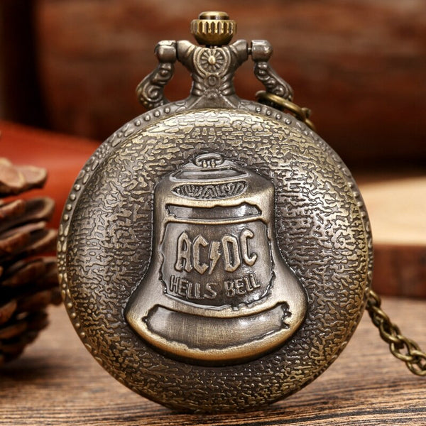 Reloj de bolsillo antiguo de cuarzo con diseño de campana del infierno, estilo steampunk retro, de bronce