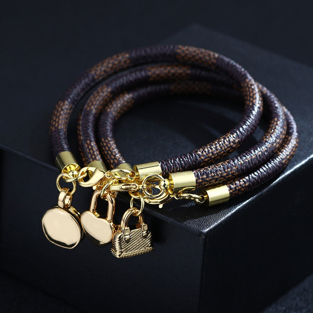 Black White Color Snake Leather Metal Chain Pendant Bracelets