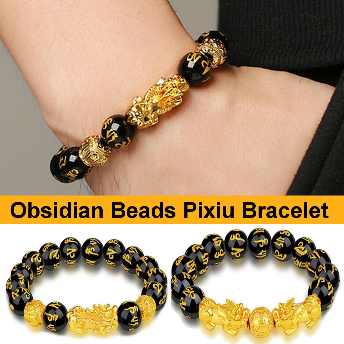 Feng Shui Obsidian Stone Beads Bracelet Men