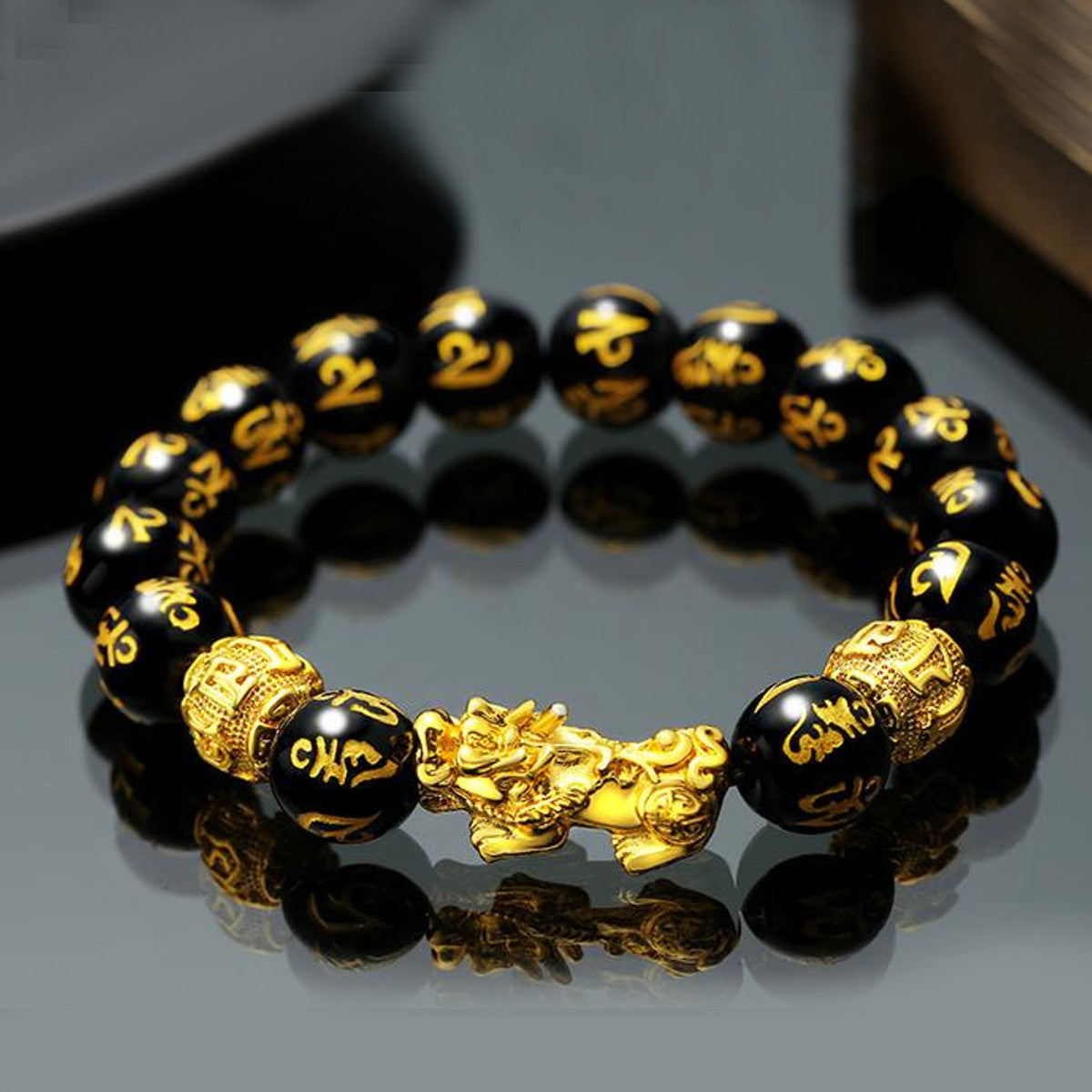 Feng Shui Obsidian Stone Beads Bracelet Men